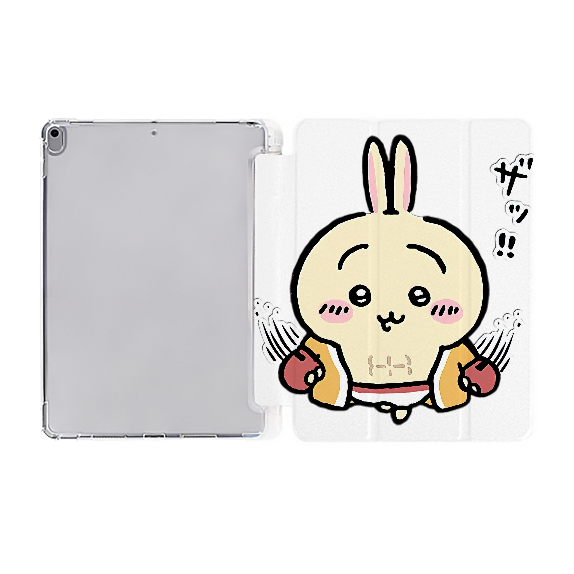 （画像用） ちいかわ うさぎ Chii-kawa usagi IPad ケース ペン収納付き 三つ折りスタンド PUレザー×シリコン 対応機種9.5/10.5/10.9インチ